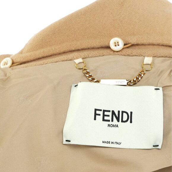 Fendi Women's Collared Wrap Coat Wool Blend Neutral - Picture 4 of 5